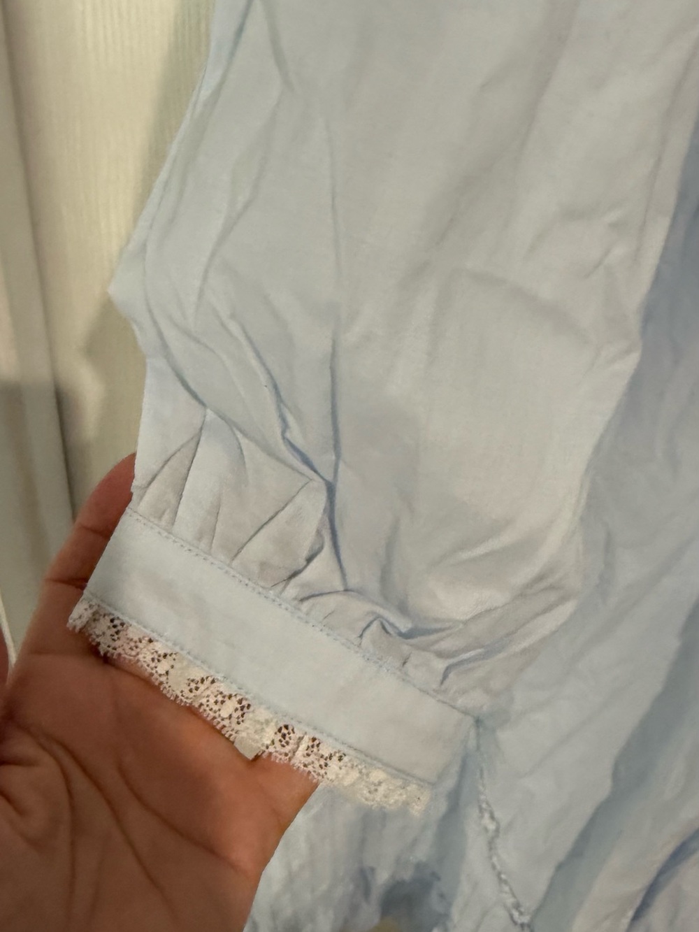 Eileen West Pale Blue Lace-Trim Button-Front Nightgown - Picture 3 of 7